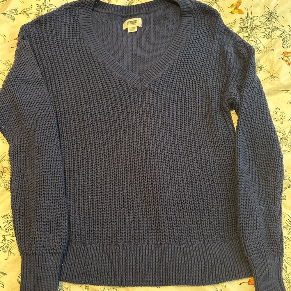 PINK Victoria’s Secret- V Neck Knit Sweater in Blue